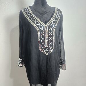 Embellished Black V-Neck Women's TUnic Top Size 22